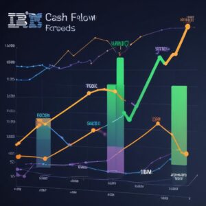 A financial chart showing upward trends in EBITDA and Free Cash Flow, with overlayed logos of IBM and Confluent, symbolizing the positive financial accretion expected from the acquisition. The chart should be clean and professional.