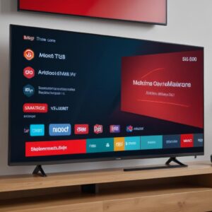 An image showing a close-up of an Android TV interface with a warning message about malware, perhaps an alert icon or a red banner. The SmartTube app icon could be subtly visible in the background, slightly blurred.