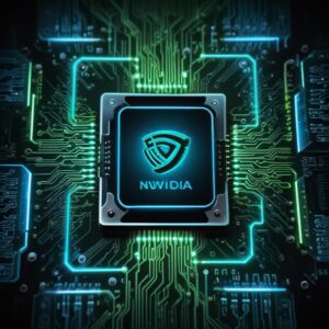 An intricate, futuristic microchip named 